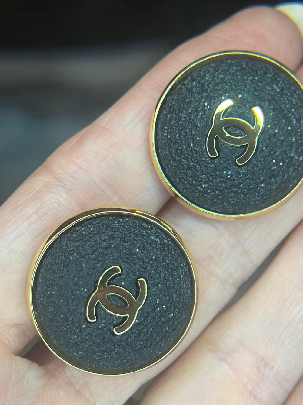 Black and Gold C Button Earrings